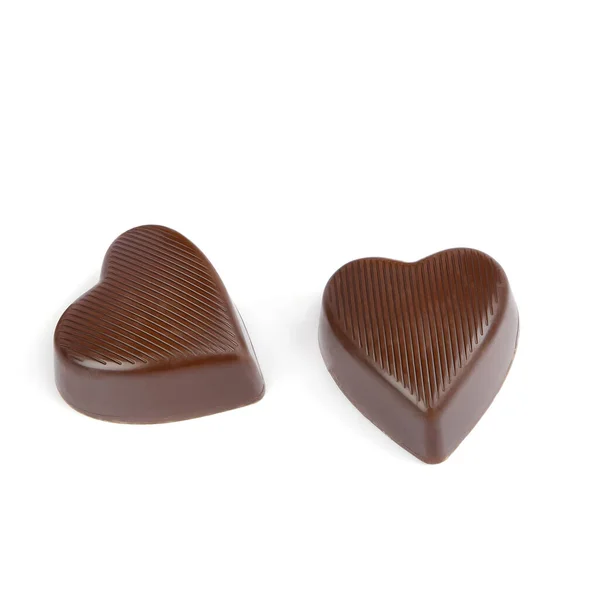 Dolci Cuore Cioccolato Amore Isolato Sfondo Bianco Top View Concetto — Foto Stock