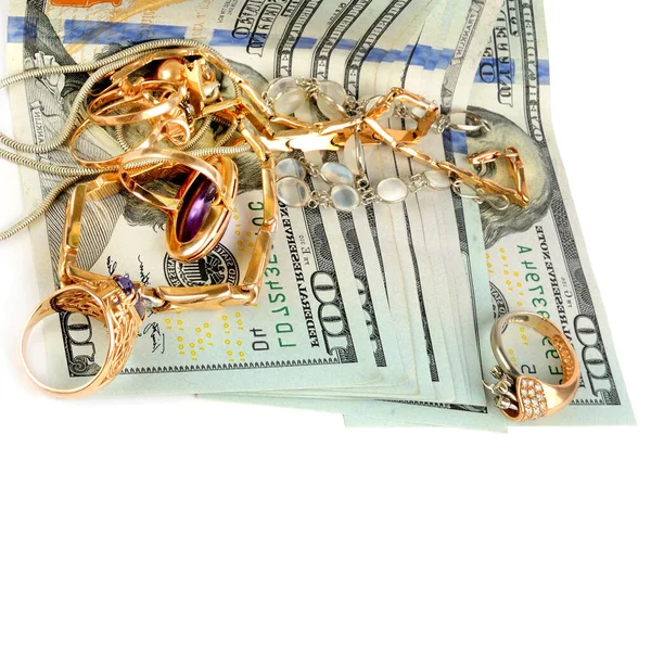 Beyaz Arka Planda Izole Edilmiş Amerikan Doları Mücevherleri Finans Kavramı — Stok fotoğraf