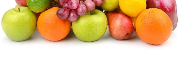 Fresh Fruits Isolated White Background Wide Photo — Stock Photo, Image