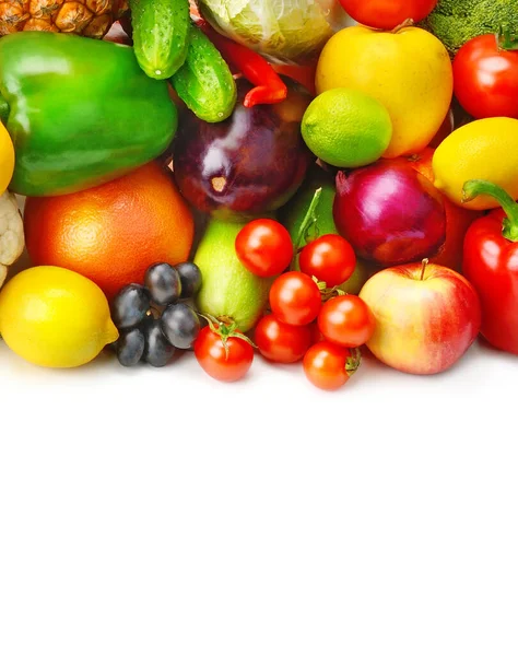 Composición Frutas Verduras Aisladas Sobre Fondo Blanco Espacio Libre Para —  Fotos de Stock