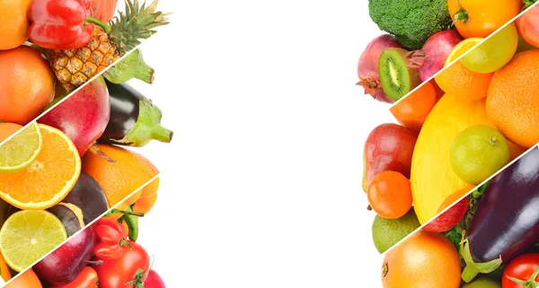 Warzywa Owoce Izolowane Białym Tle Wolne Miejsce Tekst Kolaż — Zdjęcie stockowe