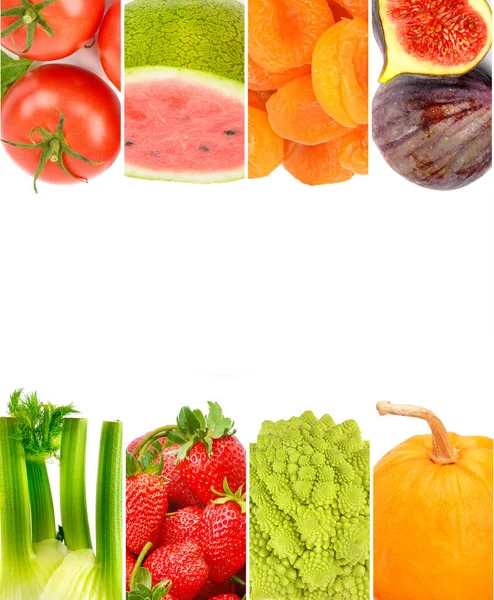 Warzywa Owoce Izolowane Białym Tle Wolne Miejsce Tekst — Zdjęcie stockowe