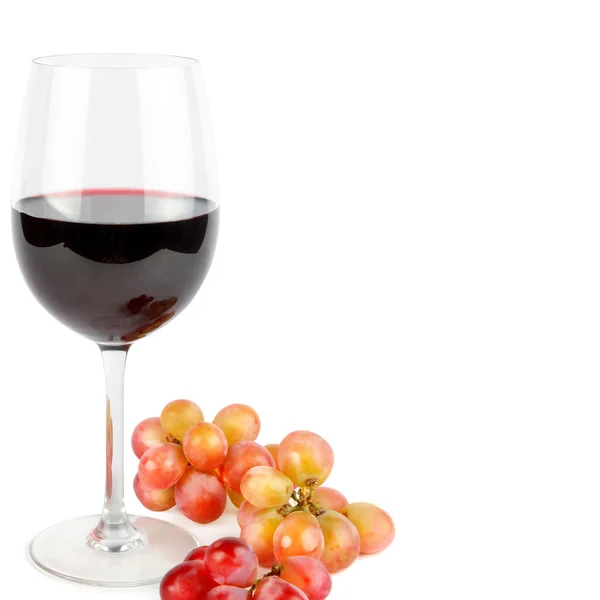 Glass Red Wine Bunch Grapes Isolated White Background Free Space — Foto Stock