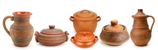 Conjunto Viejas Herramientas Cocina Cerámica Equipo Retro Cocción Aislado Sobre — Foto de Stock