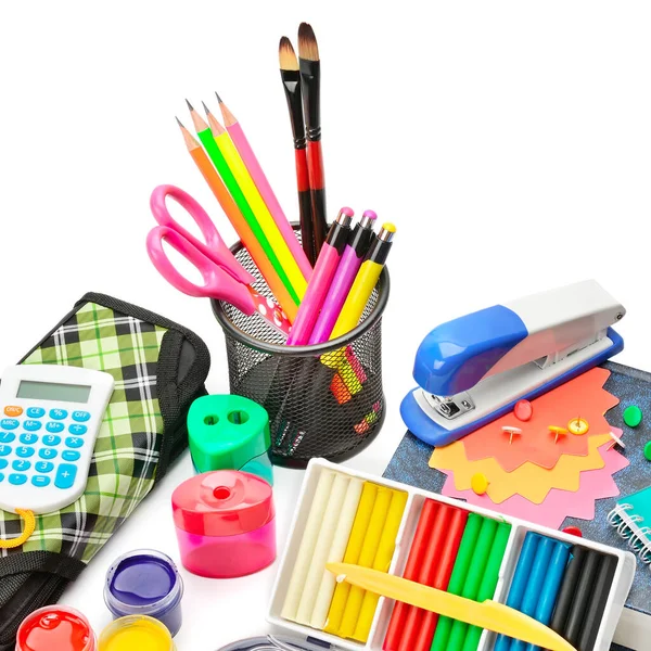 School Supplies Isolated White Background Back School — Stock Photo, Image