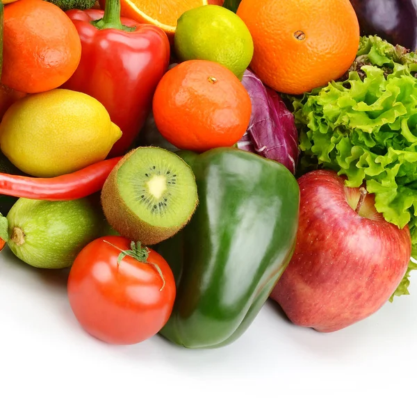 Samenstelling Van Verse Groenten Fruit Geïsoleerd Witte Achtergrond Plaats Voor — Stockfoto