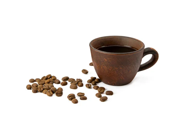 Ceramic Mug Coffee Roasted Coffee Beans Isolated White Background — ストック写真