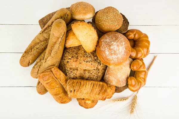 Bread Baguettes Sweet Pastries White Background —  Fotos de Stock