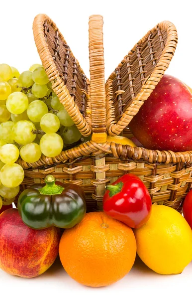 Fruits Vegetables Basket Isolated White Background Vertical Photo — Stockfoto