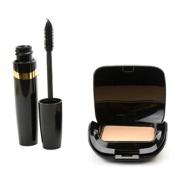 Compact Cosmetic Powder Mascara Isolated White Background — 스톡 사진