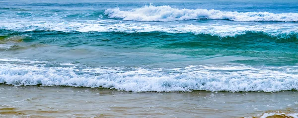 Abstract Blue Sea Water White Wave Background Wide Photo —  Fotos de Stock