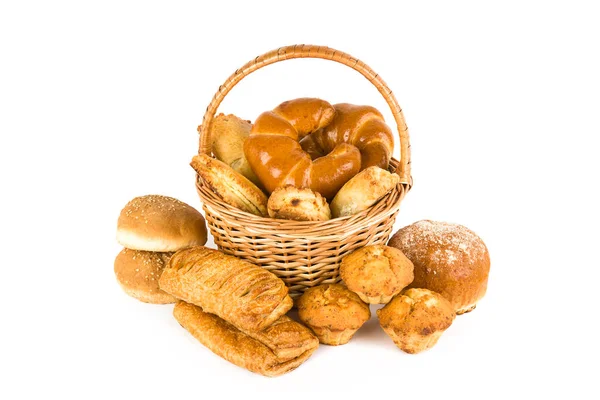 Sweet Pastries Basket Isolated White Background — Fotografia de Stock