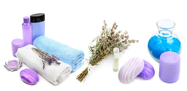 Lavender Flowers Hygiene Products Alternative Medicine Lavender Isolated White Background — Photo