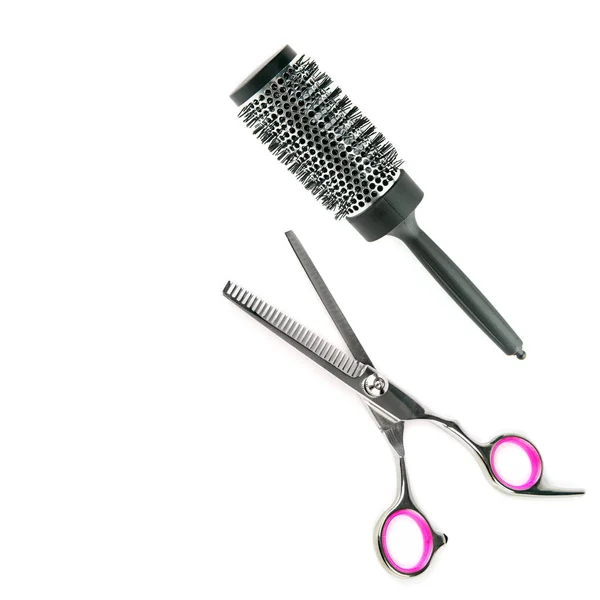 Thinning Scissors Comb Hair Styling Isolated White Background Free Space — Stock Photo, Image