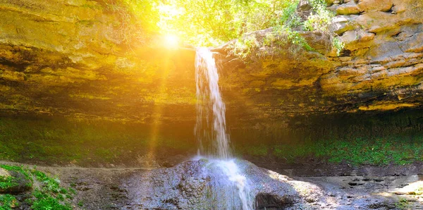 Beautiful Waterfall Forest Sun Republic Moldova Vacation Travel Concept Wide — Stock Photo, Image