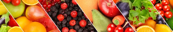 Panoramic Collage Set Vegetables Fruits Wide Photo Skinali — Stock Photo, Image