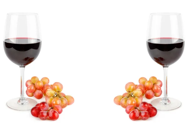 Glasses Wine Bunch Grapes Isolated White Background Collage Free Space — Stockfoto