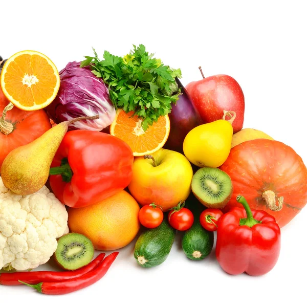 Set Groenten Fruit Geïsoleerd Witte Achtergrond — Stockfoto