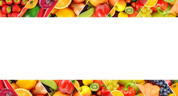 Różne Przydatne Owoce Warzywa Izolowane Białym Tle Kolaż Wolne Miejsce — Zdjęcie stockowe