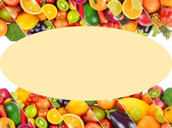 Frutas Legumes Úteis Diferentes Isolados Fundo Branco Colagem Espaço Livre — Fotografia de Stock
