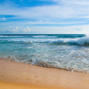 Nature of tropical summer beach with sun. Vacation and travel concept.
