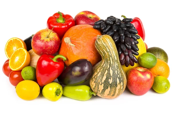 Λαχανικά Και Φρούτα Που Απομονώνονται Λευκό Φόντο — Φωτογραφία Αρχείου