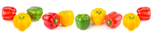 Sweet Peppers Set Isolated White Background Collage Wide Photo — Stock Photo, Image