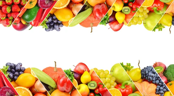 Conjunto Verduras Frutas Aisladas Sobre Fondo Blanco Collage Espacio Libre —  Fotos de Stock