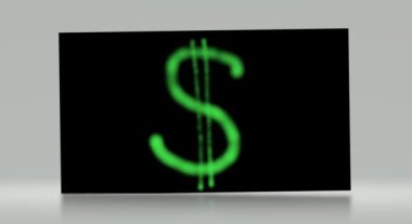 Siyah arkaplan, illüstrasyon ve video üzerindeki yeşil dolar işaretleri