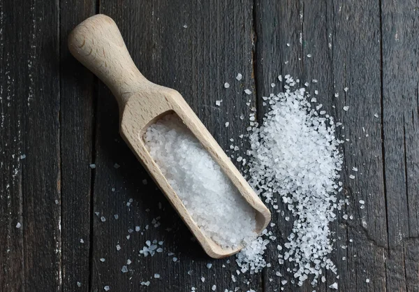 Garam Dapur Pada Meja Kayu Latar Belakang Garam Meja — Stok Foto