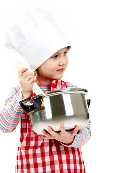 Girl with pan — Stock Photo, Image