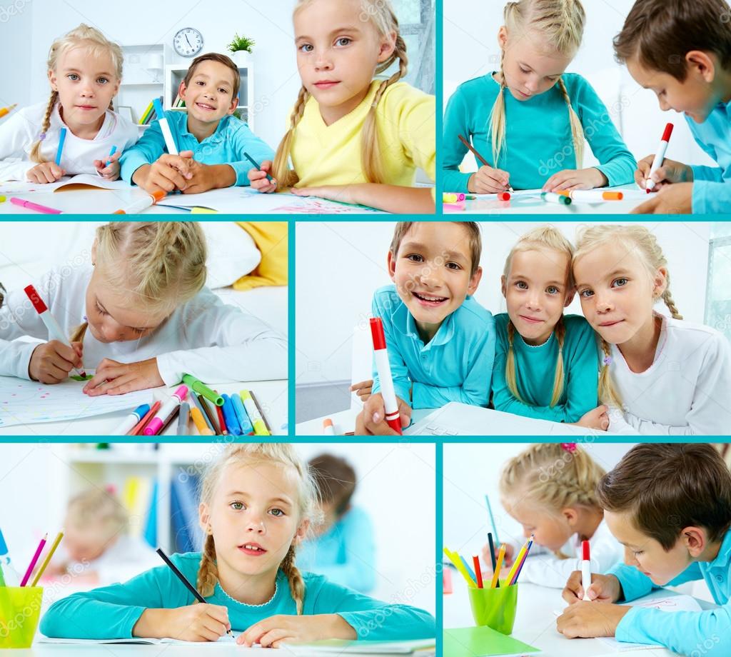 Schoolchildren drawing