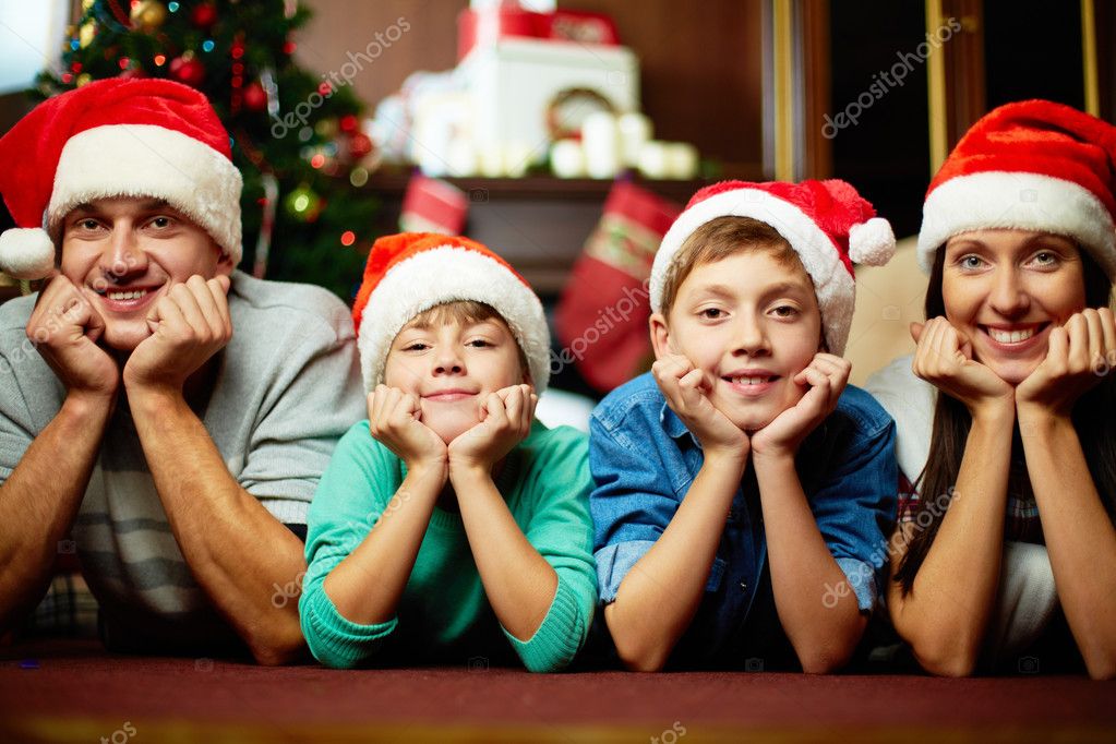 Family Photo With Santa Santa Claus Family With Child. Royalty Free Stock Images
