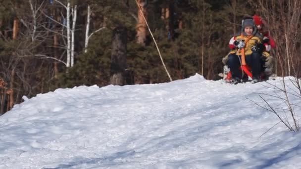 儿童雪橇运动 — 图库视频影像