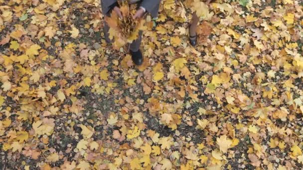 Couple jetant des feuilles — Video