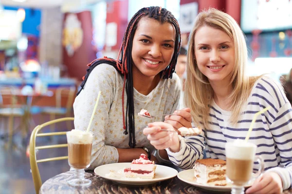 Girlfriends in cafe — Stock Photo, Image