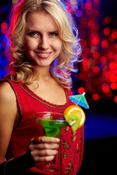 Happy girl with cocktail — Stock Photo, Image