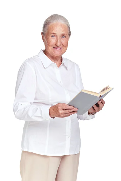 Granny met boek — Stockfoto