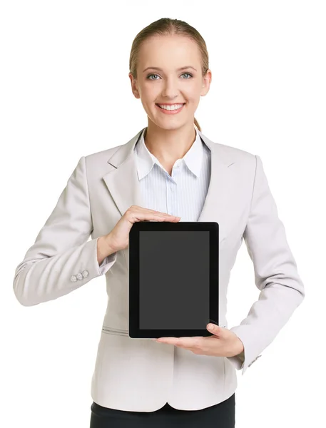 Donna con touchpad — Foto Stock