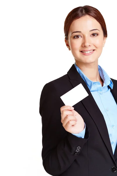 Mujer con tarjeta en blanco — Foto de Stock