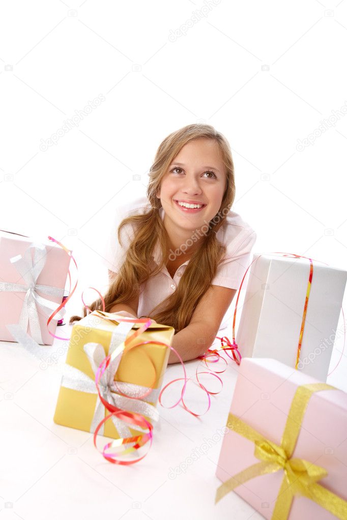 Girl with giftboxes
