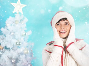 Noel Baba şapkası neşeli kız