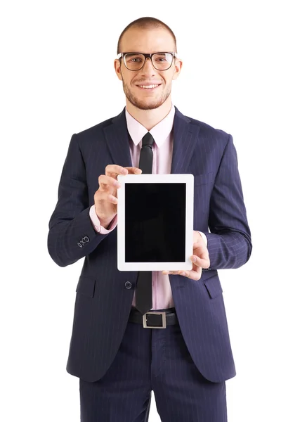 Empresário elegante com touchpad — Fotografia de Stock