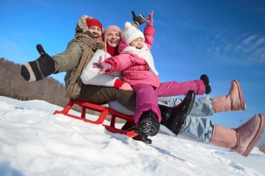 kızak üzerinde aile