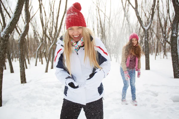 Girl in winterwear laughing — Stock Photo, Image