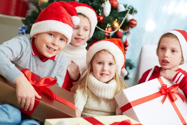 Kids with presents Stock Photo
