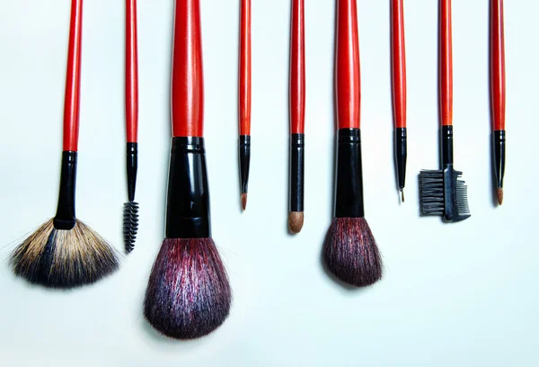 Makyaj için farklı kozmetik fırça koleksiyonu — Stok fotoğraf