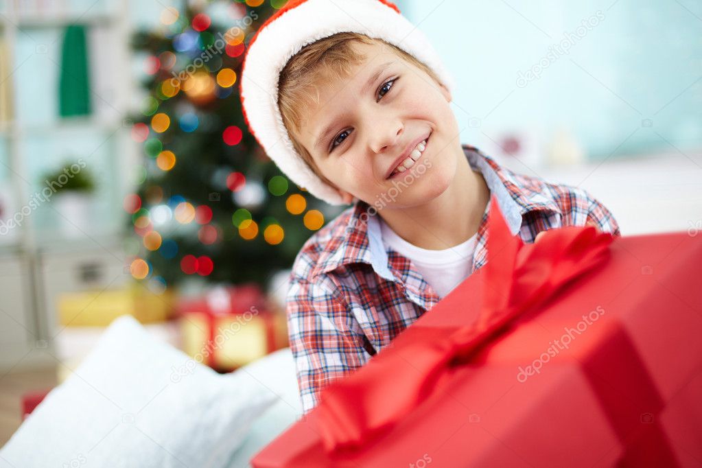 Boy with Christmas present