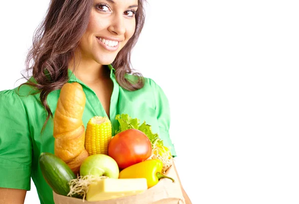 Mujer con productos — Foto de Stock