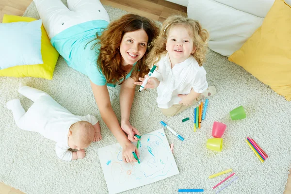 Babysitter with kids — Stock Photo, Image